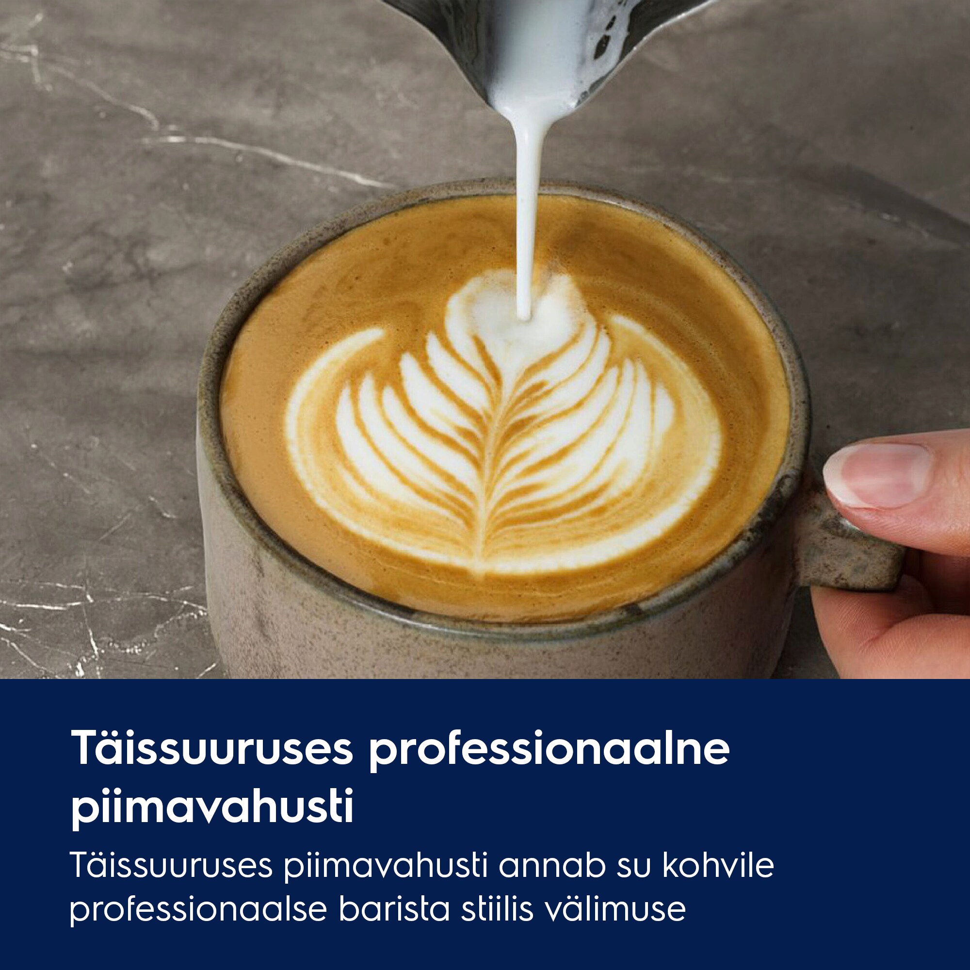 Täissuuruses professionaalne piimavahusti Täissuuruses piimavahusti annab su kohvile professionaalse barista stiilis välimuse.