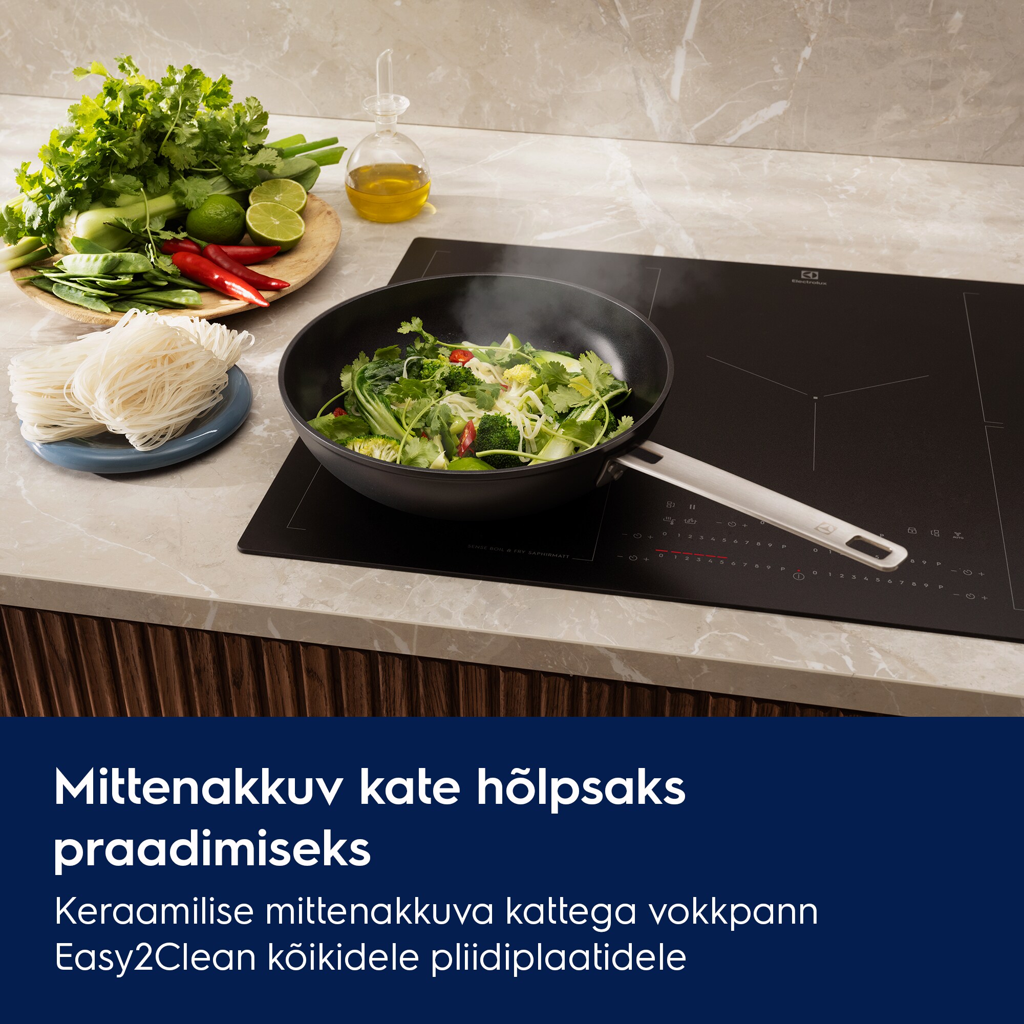 Mittenakkuv kate hõlpsaks praadimiseks Keraamilise mittenakkuva kattega vokkpann Easy2Clean kõikidele pliidiplaatidele