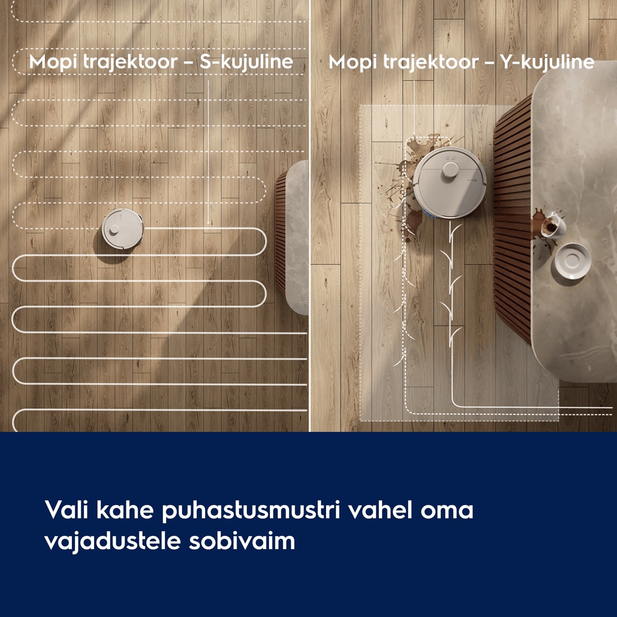 Vali kahe puhastusmustri vahel oma vajadustele sobivaim       Mopi trajektoor – S-kujuline Mopi trajektoor – Y-kujuline