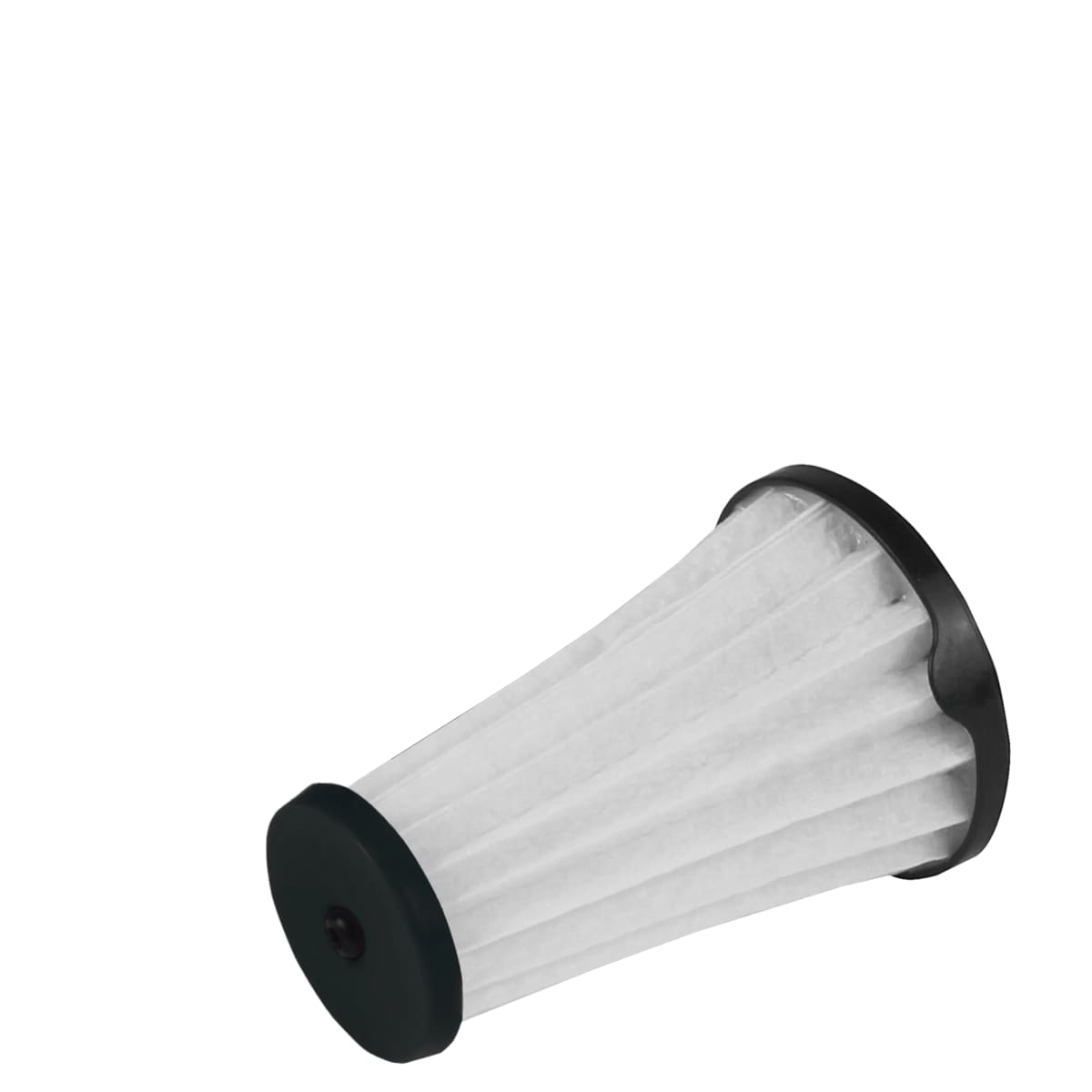 Two white pleated HEPA vacuum filters with black end caps