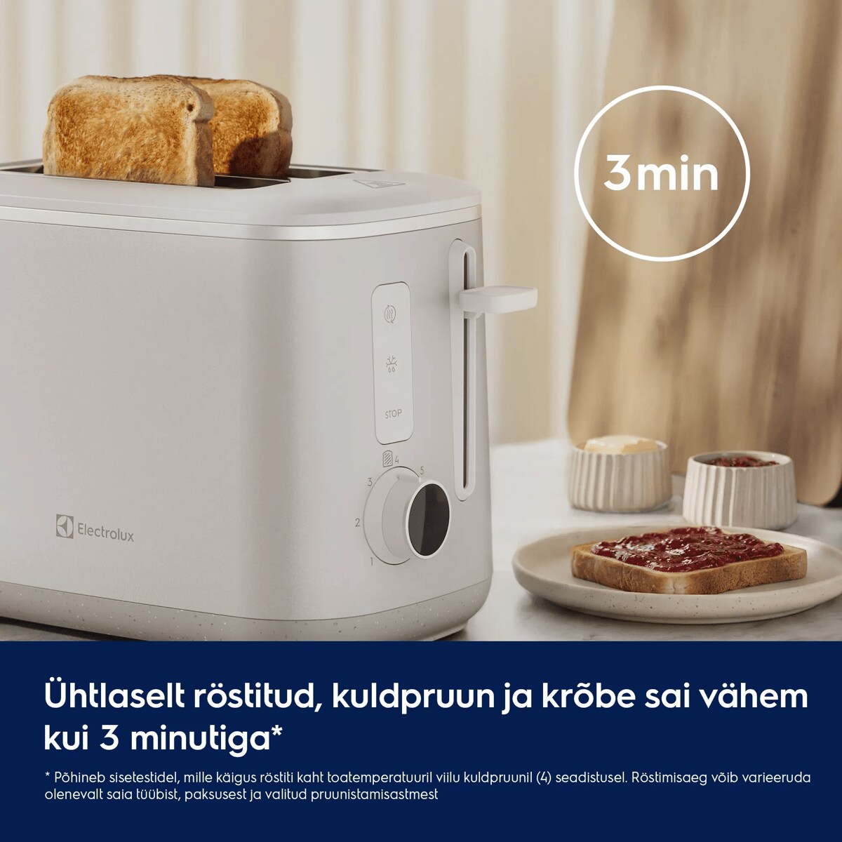 Ühtlaselt röstitud, kuldpruun ja krõbe sai vähem kui 3 minutiga*      * Põhineb sisetestidel, mille käigus röstiti kaht toatemperatuuril viilu kuldpruunil (4) seadistusel. Röstimisaeg võib varieeruda olenevalt saia tüübist, paksusest ja valitud pruunistamisastmest