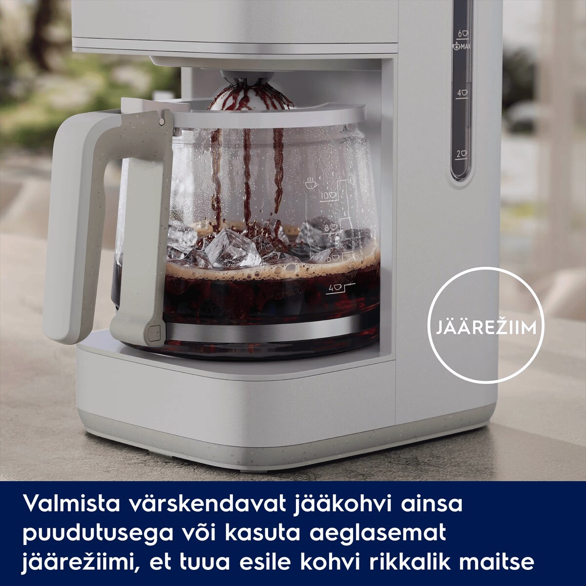 Valmista värskendavat jääkohvi ainsa puudutusega või kasuta aeglasemat jäärežiimi, et tuua esile kohvi rikkalik maitse      JÄÄREŽIIM