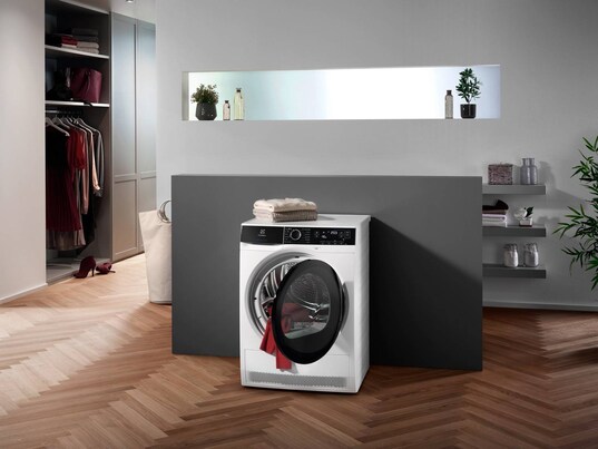 front loaded washer in front of a grey wall