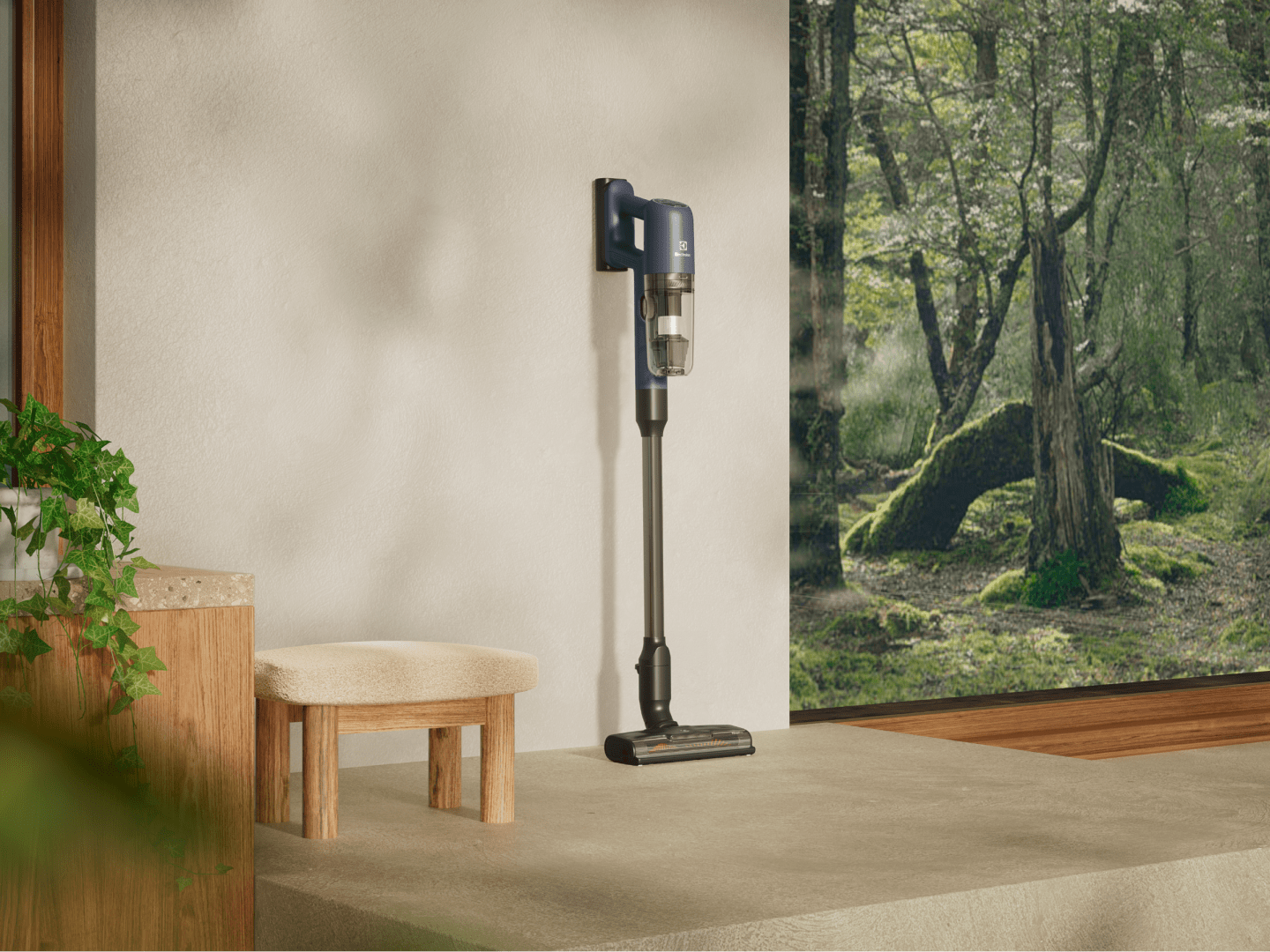 Cordless vacuum in room next to a window