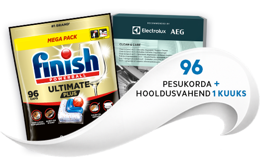 Kingitus: Finish Ultimate Plus nõudepesukapslid ja Clean&Care 3in1 nõudepesumasina hooldusvahend